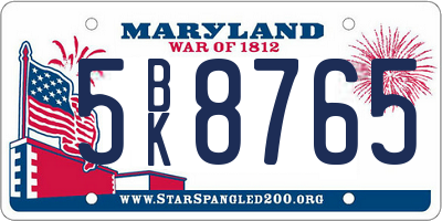 MD license plate 5BK8765