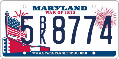 MD license plate 5BK8774