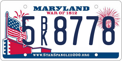 MD license plate 5BK8778
