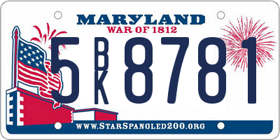 MD license plate 5BK8781
