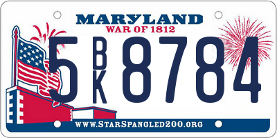 MD license plate 5BK8784