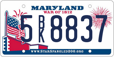MD license plate 5BK8837