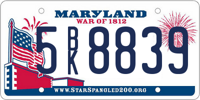 MD license plate 5BK8839