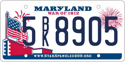 MD license plate 5BK8905