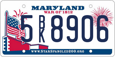 MD license plate 5BK8906