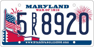 MD license plate 5BK8920