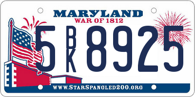 MD license plate 5BK8925