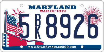 MD license plate 5BK8926