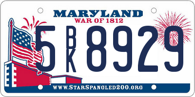 MD license plate 5BK8929