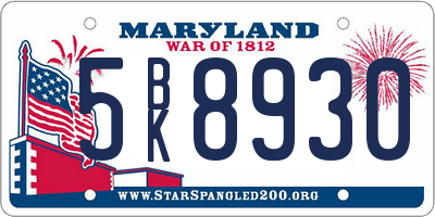 MD license plate 5BK8930