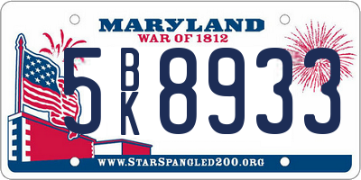 MD license plate 5BK8933