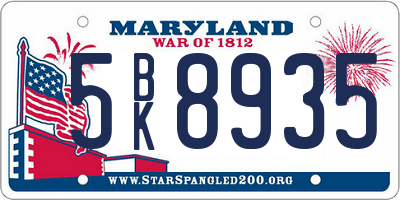 MD license plate 5BK8935