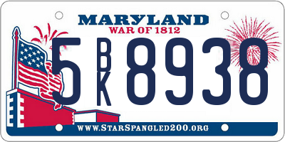 MD license plate 5BK8938