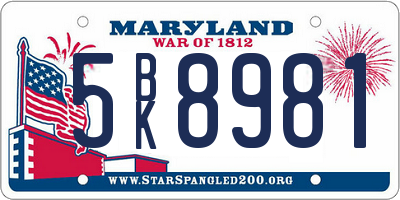 MD license plate 5BK8981