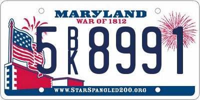 MD license plate 5BK8991