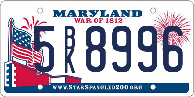 MD license plate 5BK8996