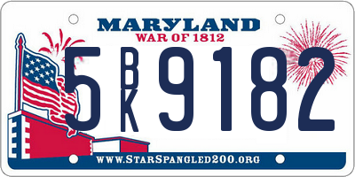 MD license plate 5BK9182