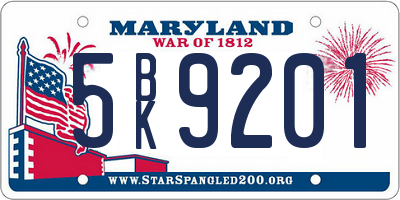MD license plate 5BK9201
