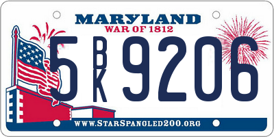 MD license plate 5BK9206