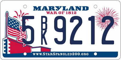 MD license plate 5BK9212