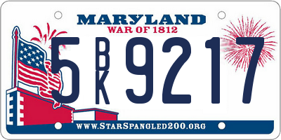 MD license plate 5BK9217