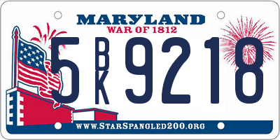 MD license plate 5BK9218