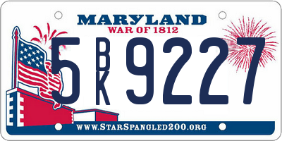 MD license plate 5BK9227