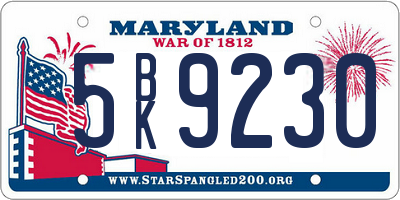 MD license plate 5BK9230