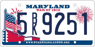 MD license plate 5BK9251