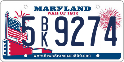 MD license plate 5BK9274