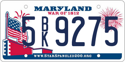 MD license plate 5BK9275