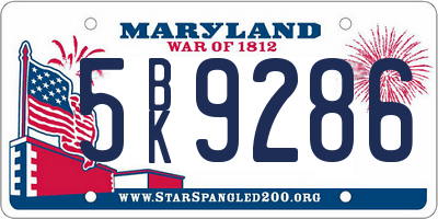 MD license plate 5BK9286