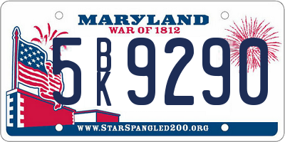 MD license plate 5BK9290