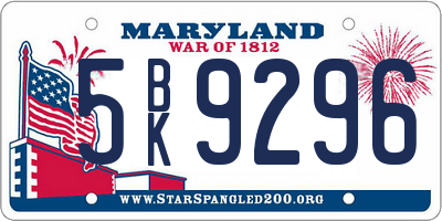 MD license plate 5BK9296