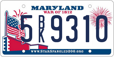 MD license plate 5BK9310