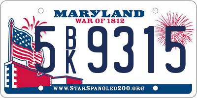 MD license plate 5BK9315