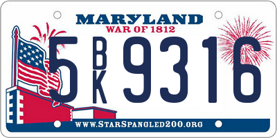 MD license plate 5BK9316