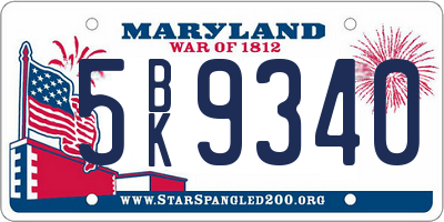 MD license plate 5BK9340
