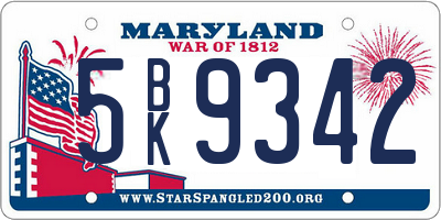 MD license plate 5BK9342