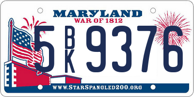 MD license plate 5BK9376