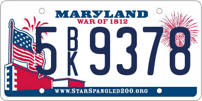 MD license plate 5BK9378