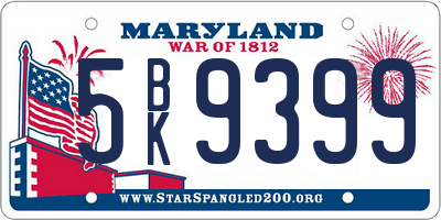 MD license plate 5BK9399