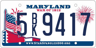 MD license plate 5BK9417