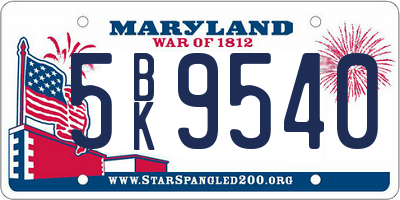 MD license plate 5BK9540