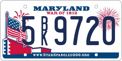 MD license plate 5BK9720