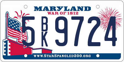 MD license plate 5BK9724