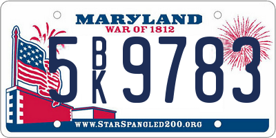 MD license plate 5BK9783