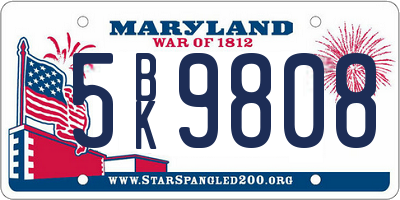 MD license plate 5BK9808