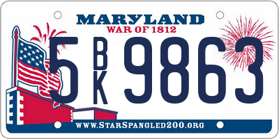 MD license plate 5BK9863