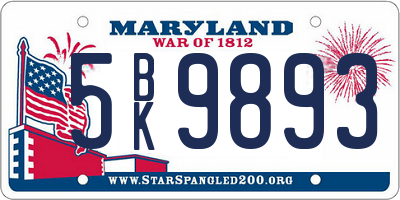 MD license plate 5BK9893